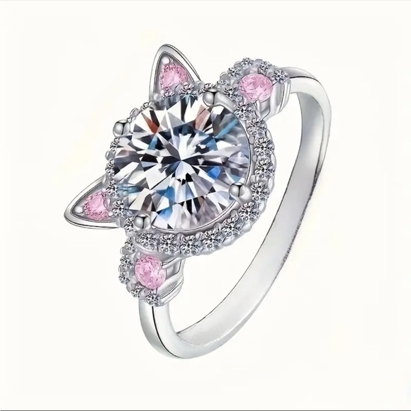 🩷 Pink Rhinestone Silver Cat-Shaped Ring Gorgeous Gift Box 🎁